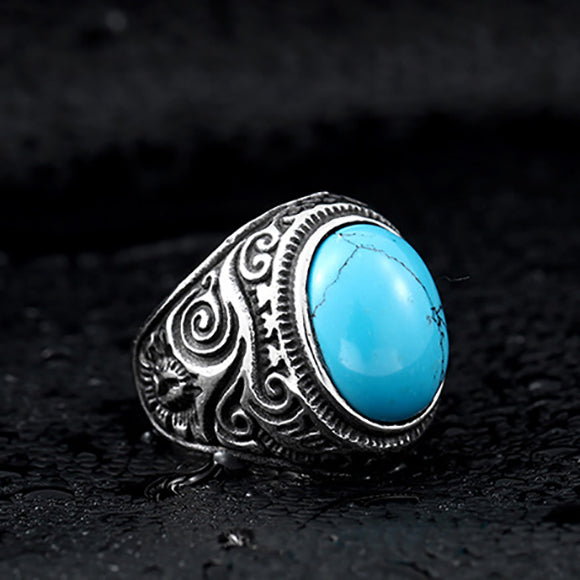 Vintage Style Natural Turquoise Stone Titanium Steel Ring