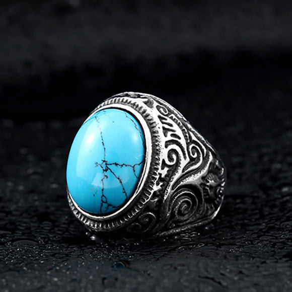 Vintage Style Natural Turquoise Stone Stainless Steel Ring