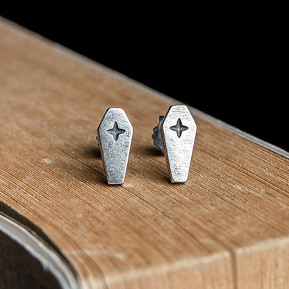 Cross Coffin Silver Stud Earring