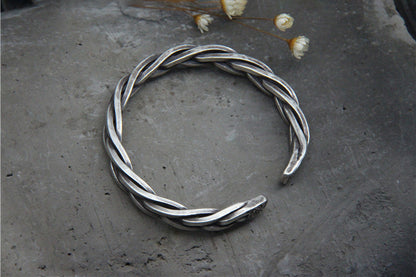 Solid Silver Braided Cuff Bracelet