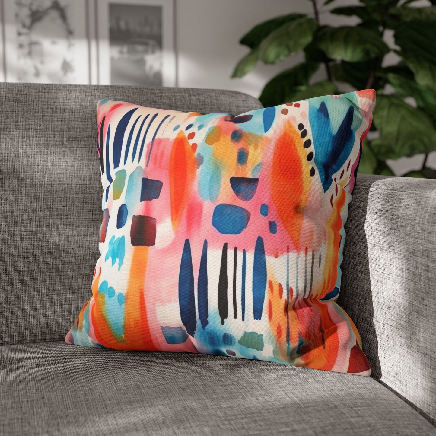 Boho Abstract Floral Throw Pillow Cover (04)