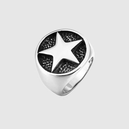 Signet Star Stainless Steel Ring