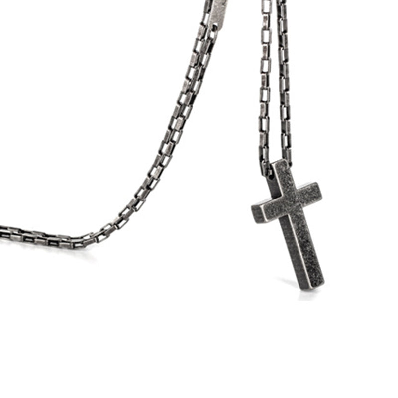 Stainless Steel Cross Pendant Antique Finished Necklace
