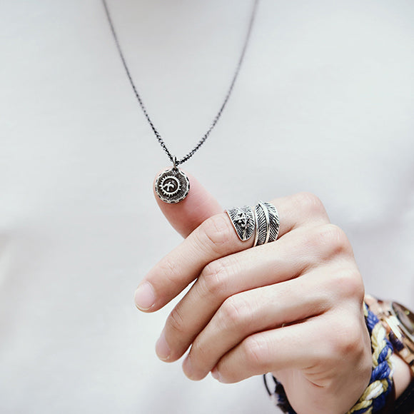 Goro's Style Embossed Thunderbird Disc Stainless Steel Necklace