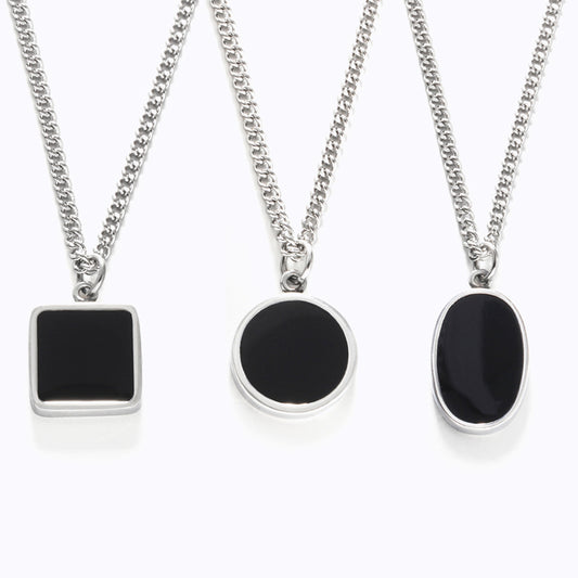 Minimalism Square Round Oval Shape Stainless Necklace Hip Hop K-Pop Style