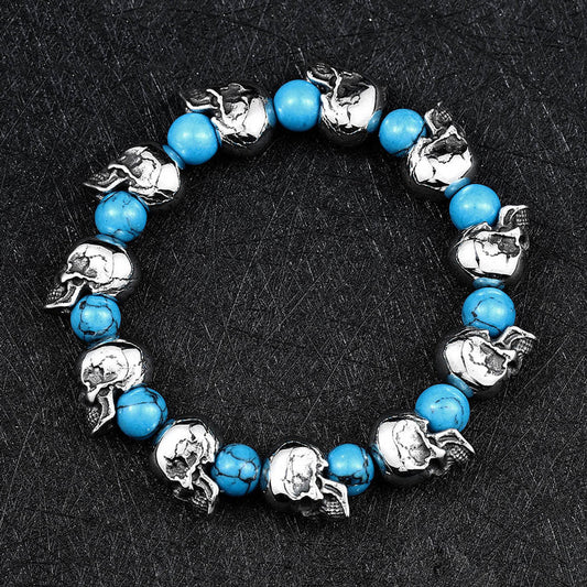 Titanium Steel Skull Charms Turquoise Stones Bracelet