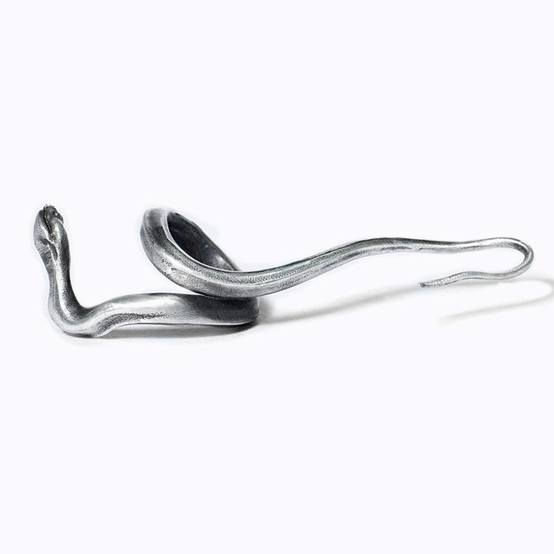Silver Serpent Python Coiled Snake Dangle Earring