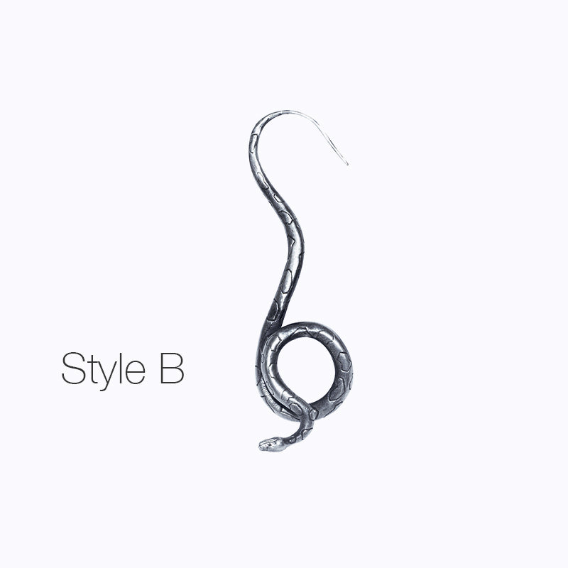 Silver Serpent Python Coiled Snake Dangle Earring