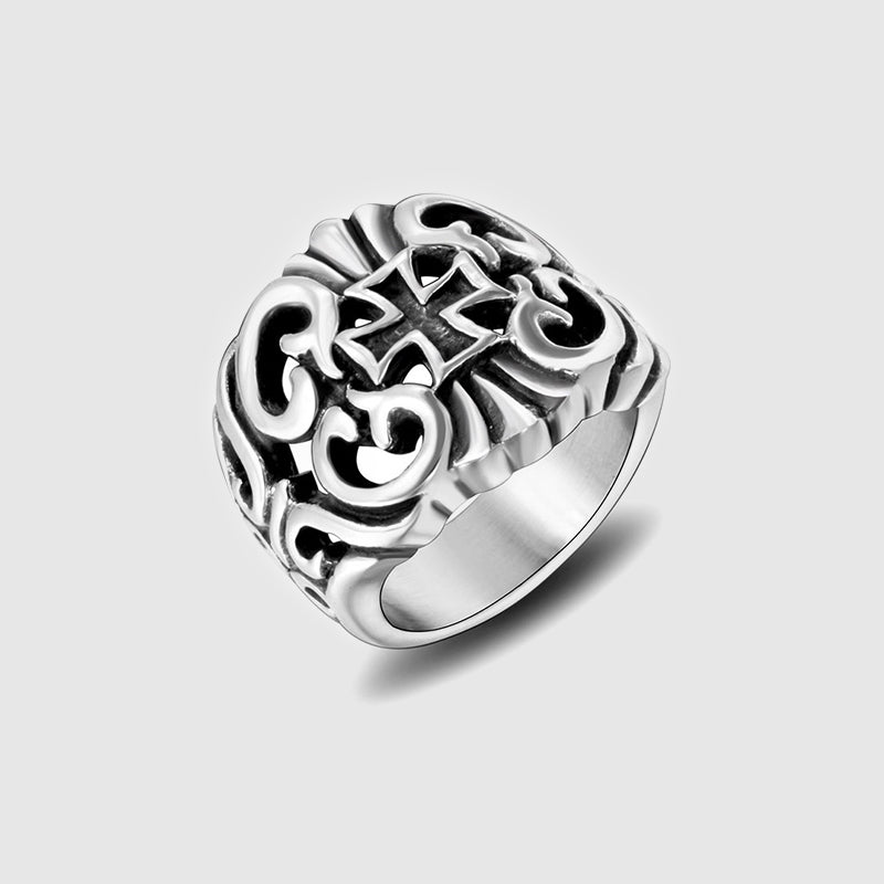 Gothic Floral Cross Stainless Steel Ring