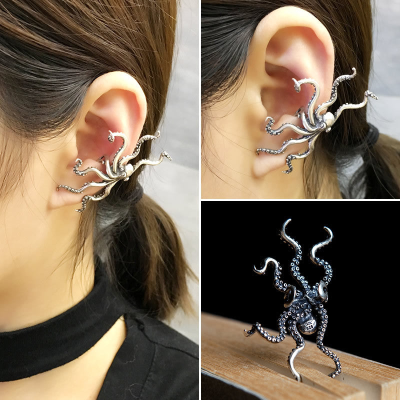 Kraken Octopus Ear Cuff Solid 925 Sterling Silver Unisex Earring Ear Wrap