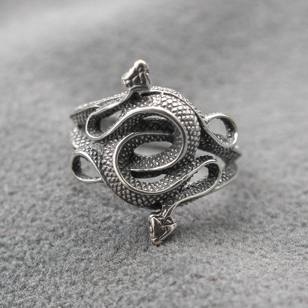 Silver Intertwining Snakes Serpent Snake Ring