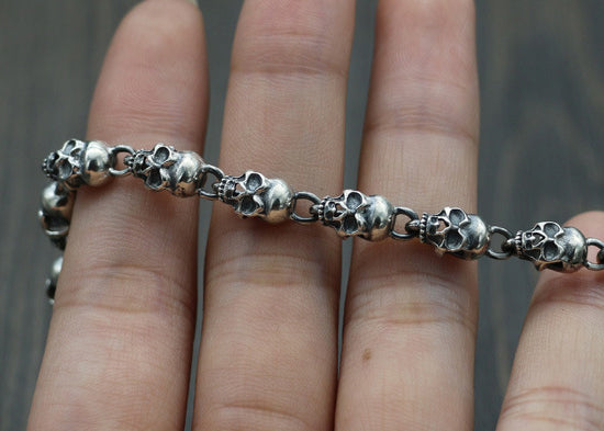 Silver Skull Link Chain Bracelet