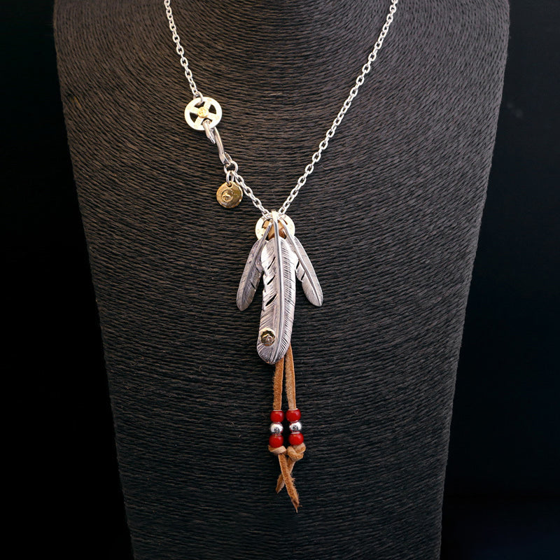 Silver Feather Eagle Hook Chain Set Up Necklace
