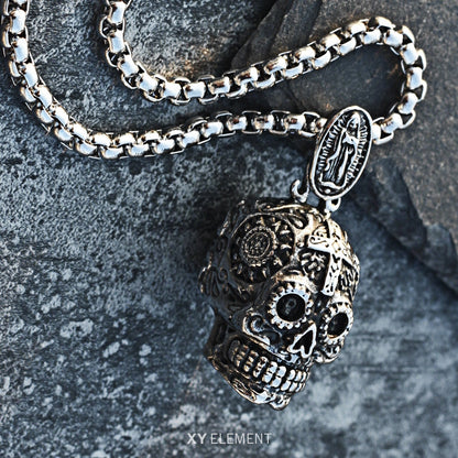 Floral Skull Stainless Steel Necklace