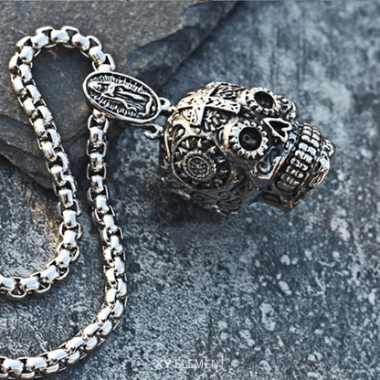 Floral Skull Stainless Steel Necklace