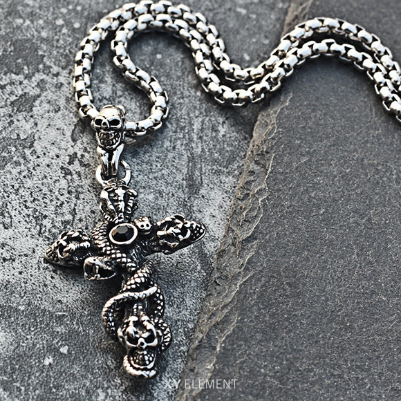 Skull Snake Titanium Steel Cross Necklace