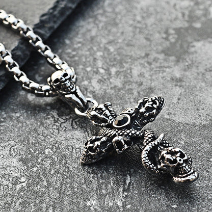 Skull Snake Titanium Steel Cross Necklace