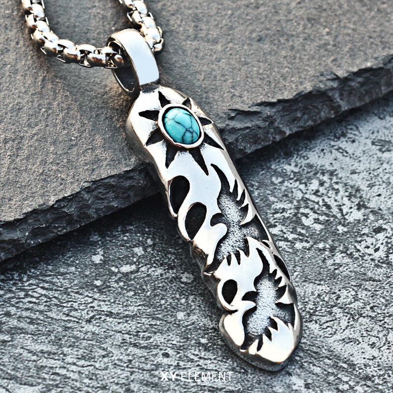 Thunderbirds Turquoise Decal Feather Stainless Steel Necklace