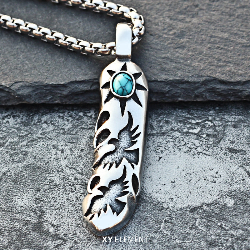 Thunderbirds Turquoise Decal Feather Stainless Steel Necklace