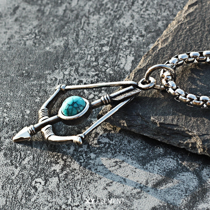Bow and Arrow Turquoise Stainless Steel Pendant Necklace