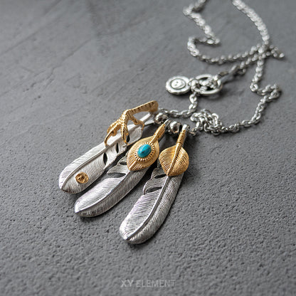 Goro Takahashi Style Stainless Steel Feather Necklace Set