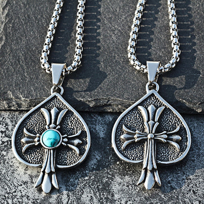 Floral Cross Turquoise Deal Stainless Steel Pendant Necklace