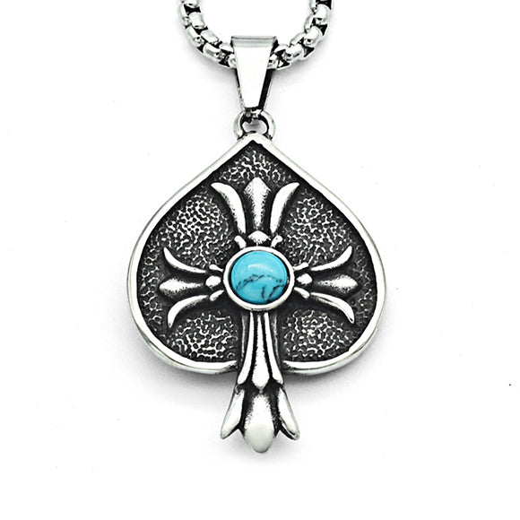 Floral Cross Turquoise Deal Stainless Steel Pendant Necklace