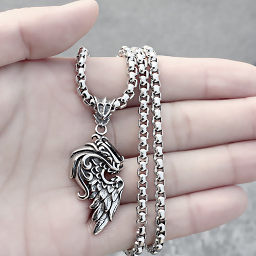Angel's Wing Black Stone Stainless Steel Pendant Necklace