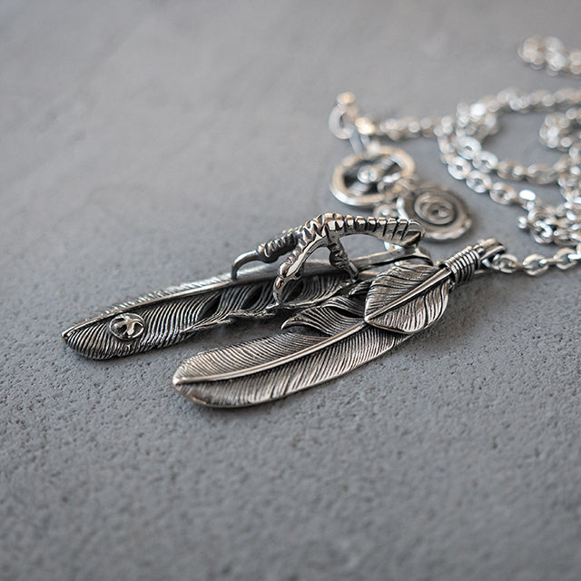 Stainless Steel Claw Feather Pendants Necklace Set
