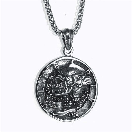 Skull Coin Titanium Steel Pendant Necklace