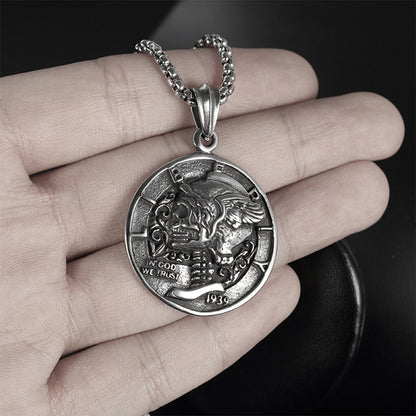 Skull Coin Stainless Steel Pendant Necklace