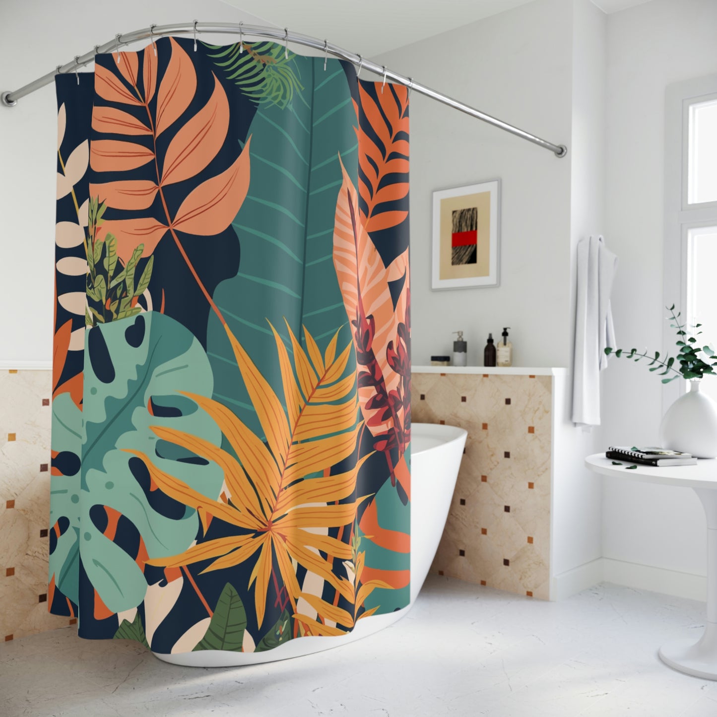 Boho Tropical Leaves Shower Curtain (1)