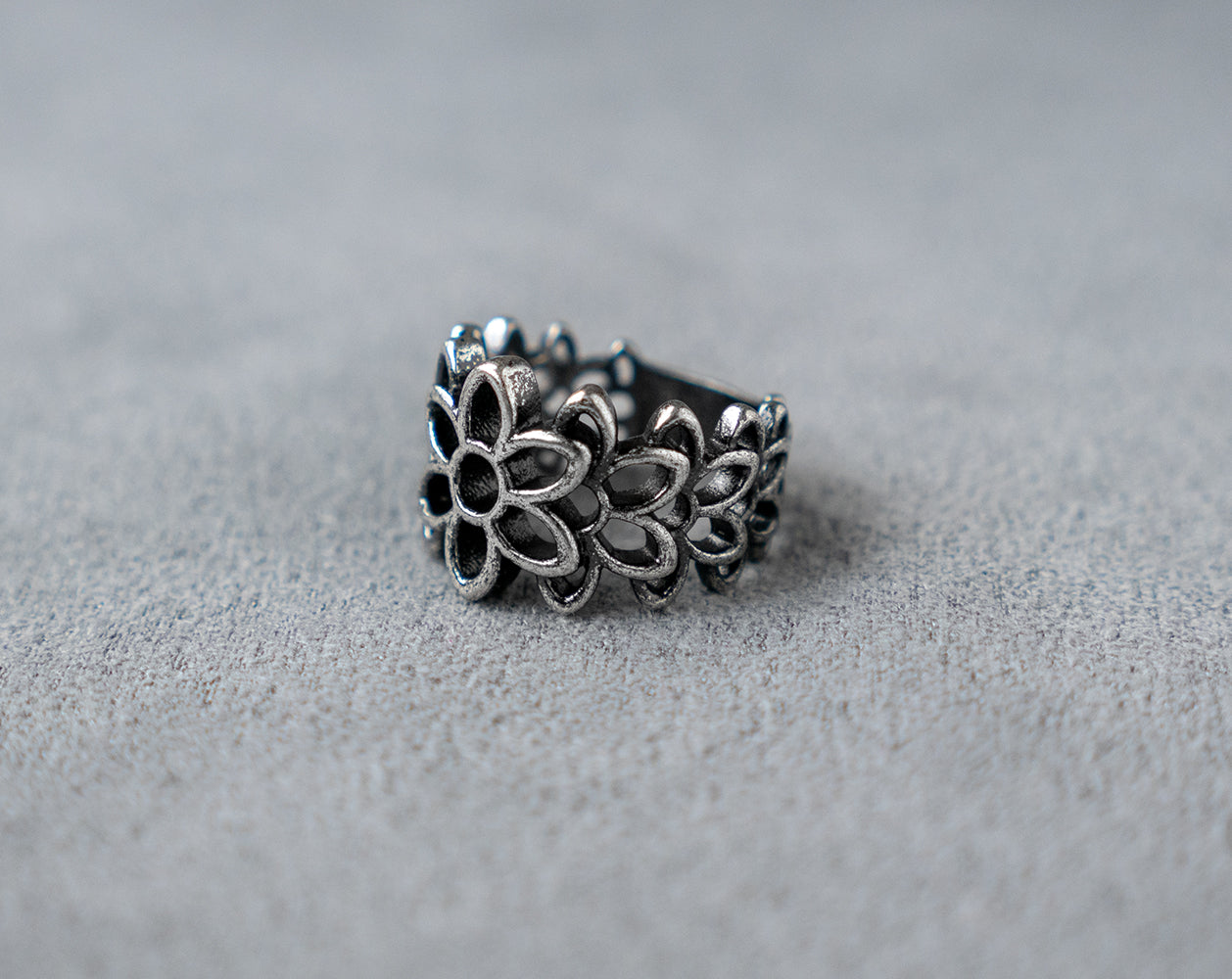 Hollow Cut Floral Ring Flower Ring 316 Stainless Steel, Gothic, Punk, Rock Ring
