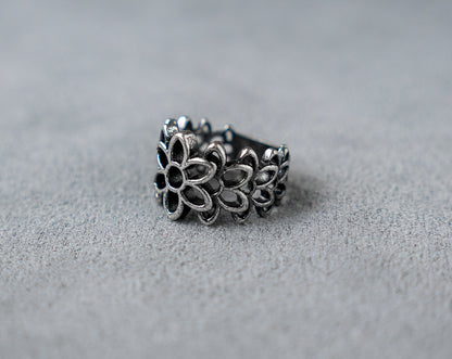 Hollow Cut Floral Ring Flower Ring 316 Stainless Steel, Gothic, Punk, Rock Ring