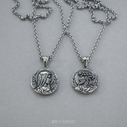 Virgin Mary Jesus Christ Two-sided Charm Pendant Necklace