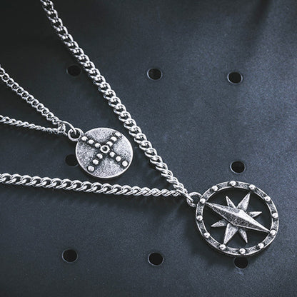 2-in-1 Minimalist Compass Layered Stainless Steel Necklace KPOP TikTok Style