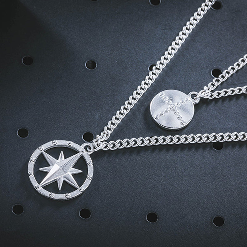 2-in-1 Minimalist Compass Layered Stainless Steel Necklace KPOP TikTok Style