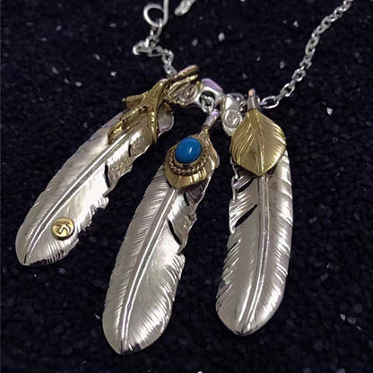 Goro's Style Golden Claw, Leaf Top, Turquoise Decal Feather Pendants Necklace