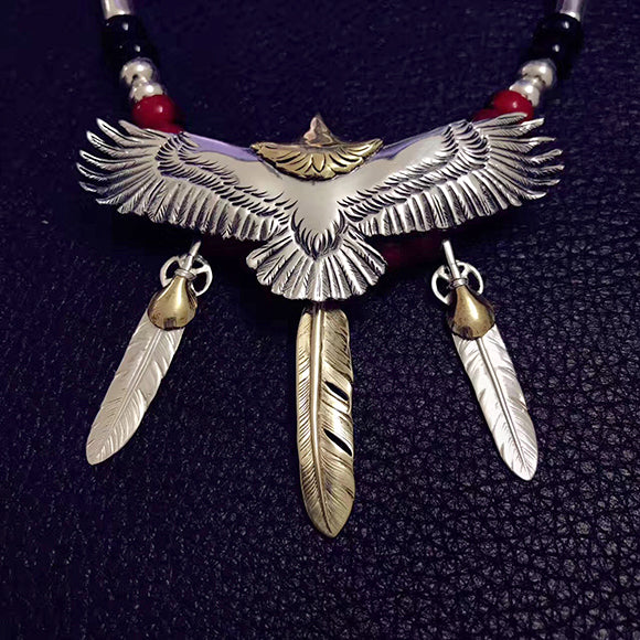 Native American Style Eagle Feather 925 Sterling Silver Necklace