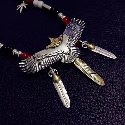 Native American Style Eagle Feather 925 Sterling Silver Necklace