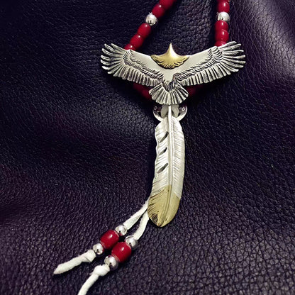 Goro's American Native Style Spread Eagle Feather Pendant Necklace