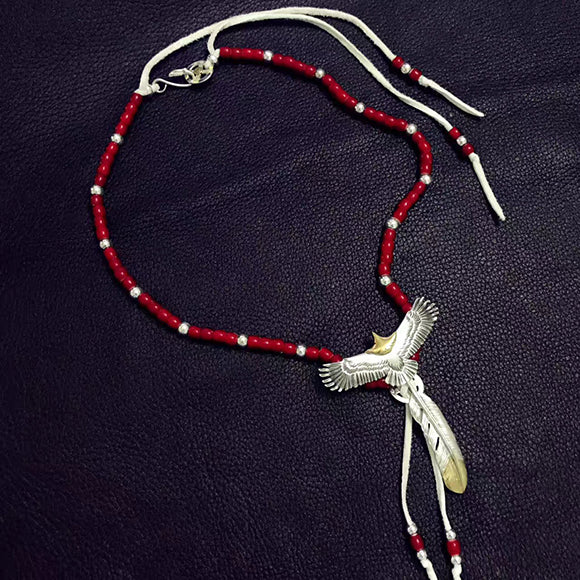 Goro's American Native Style Spread Eagle Feather Pendant Necklace