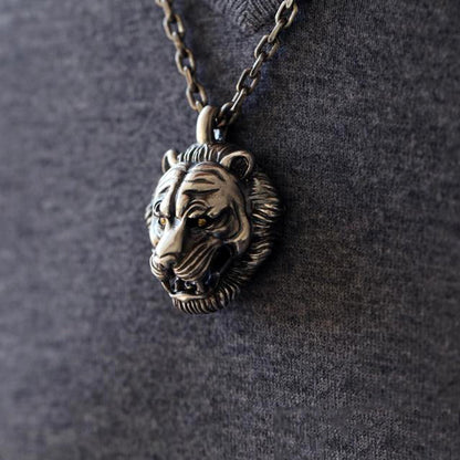 Vintage Style Tiger Face Sterling Silver Pendant
