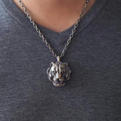 Vintage Style Tiger Face Sterling Silver Pendant