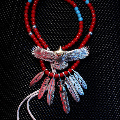 Goro's Style Native American Spread Eagle Feather Sterling Silver Necklace