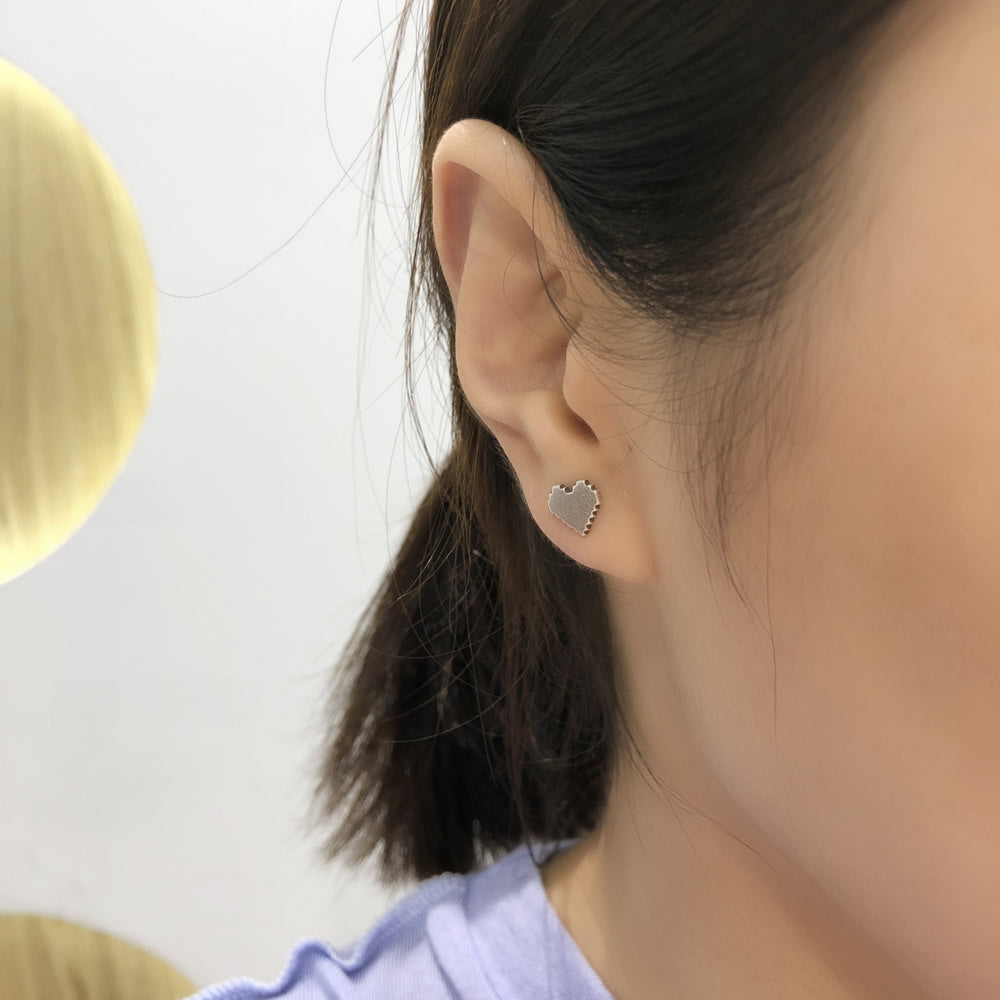 Minimalist Silver Pixel Heart Stud Earring