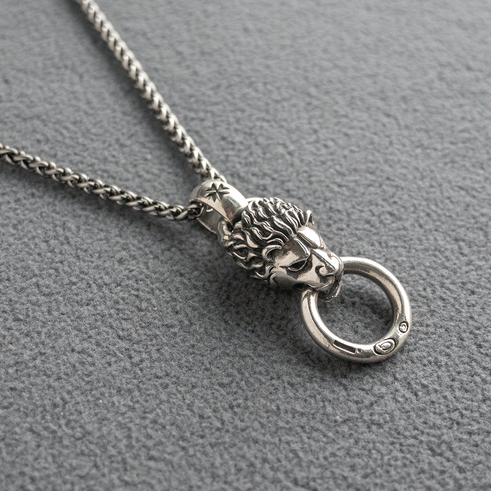 Silver Lion Pendant with Steel Necklace