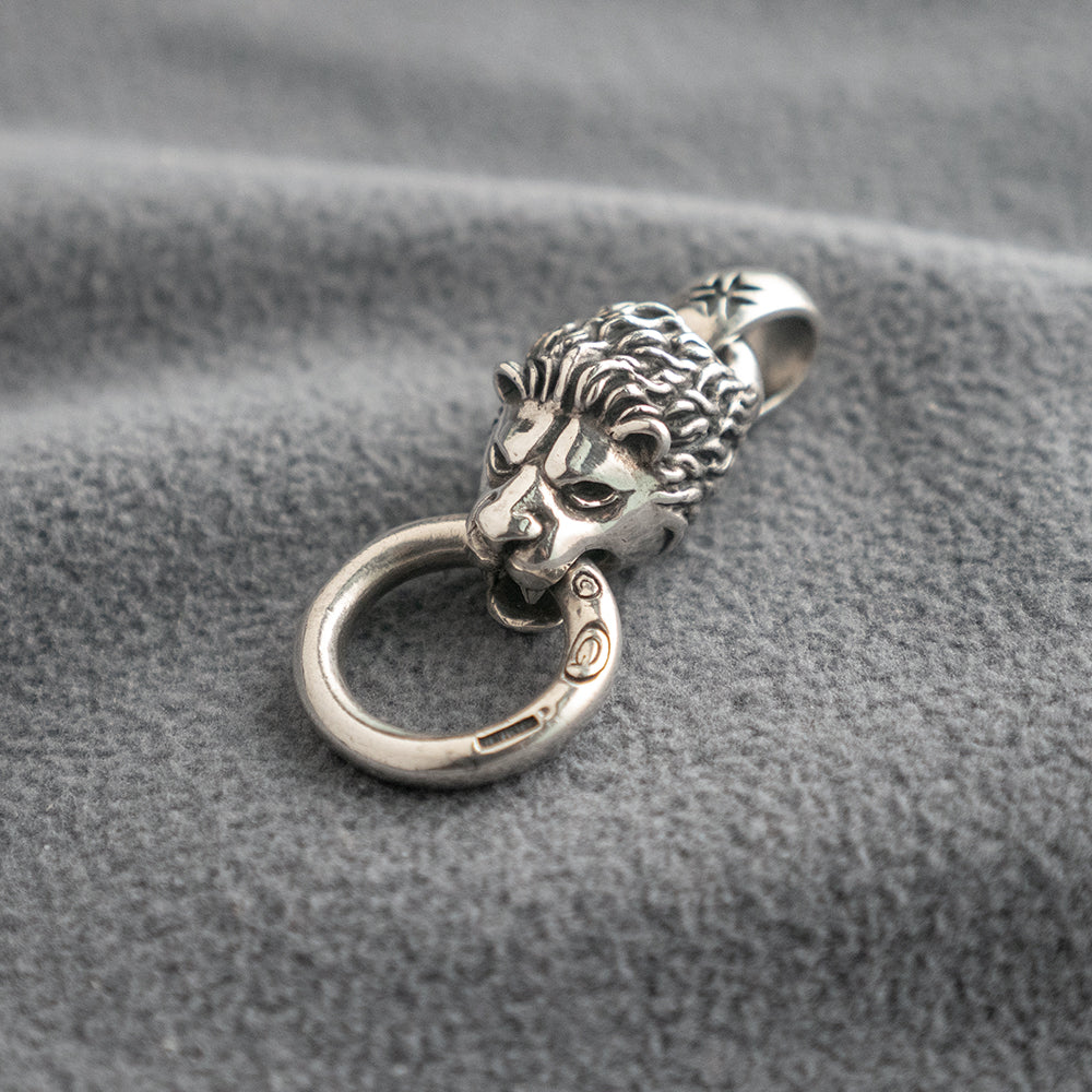 Silver Lion Pendant with Steel Necklace