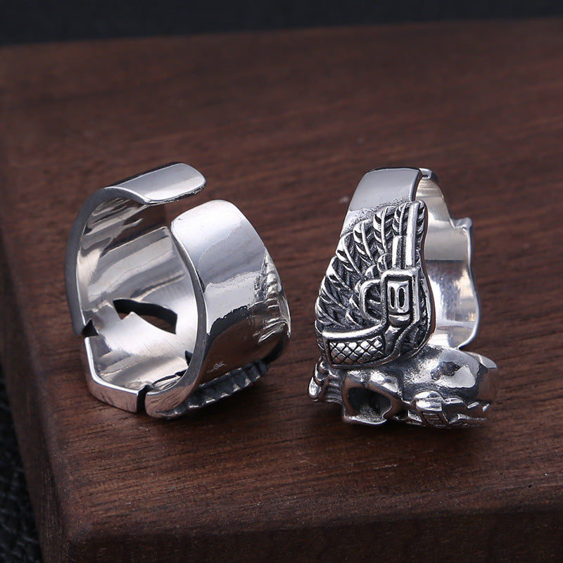 Skull Eagle Biker Ring 925 Sterling Silver