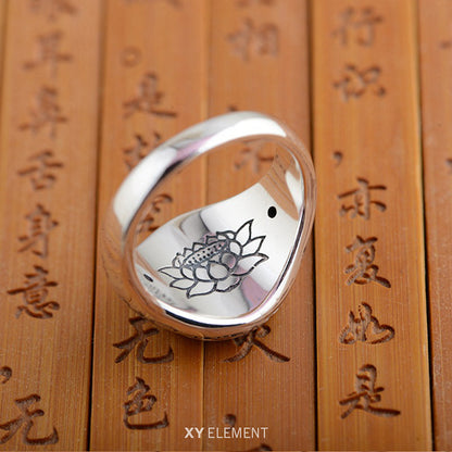 Buddhist Mantra Lotus Ring Solid 925 Sterling Silver